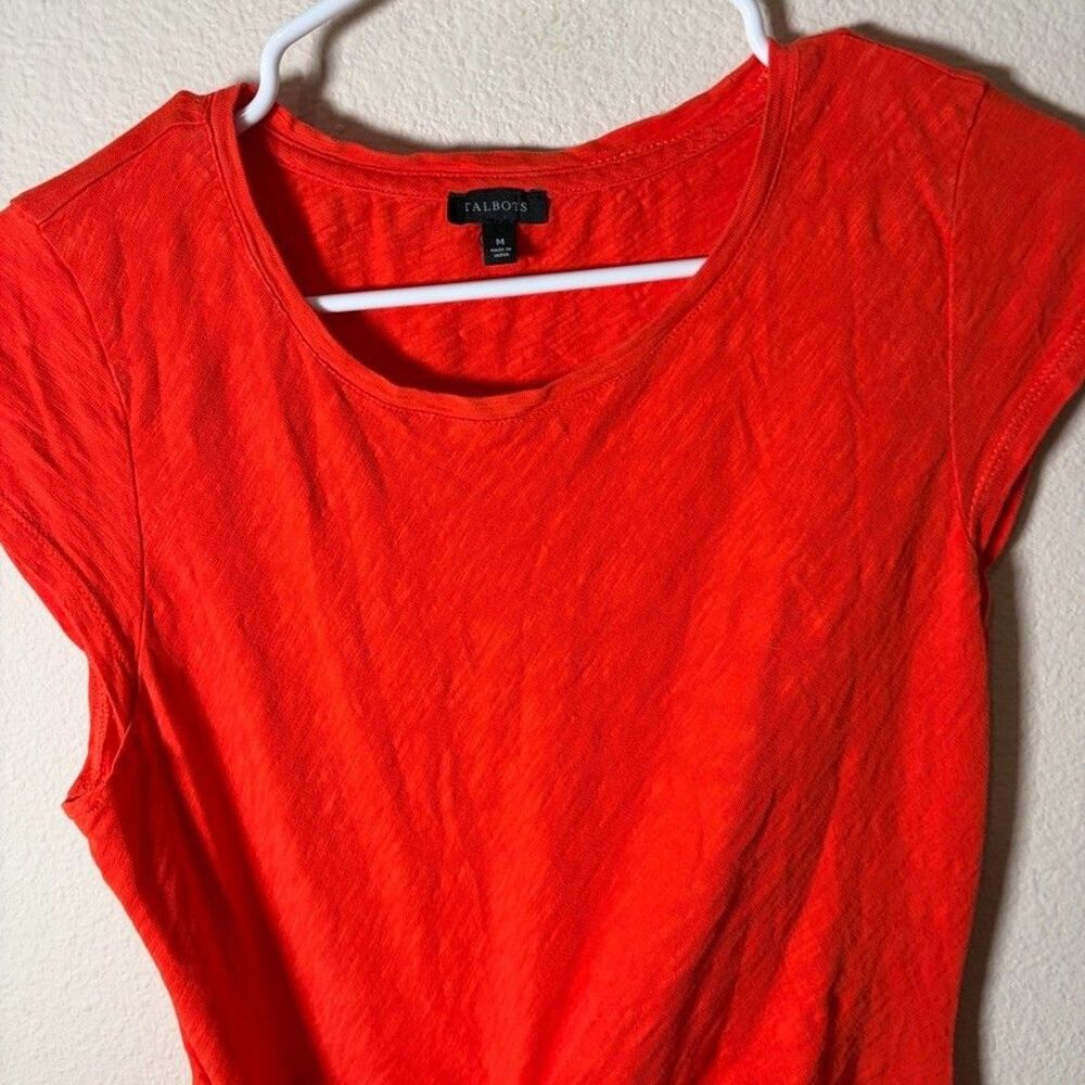 Talbots Dress Women's Medium Tie Ruched Short Sleeve Casual T-Shirt Orange - Picture 3 of 8